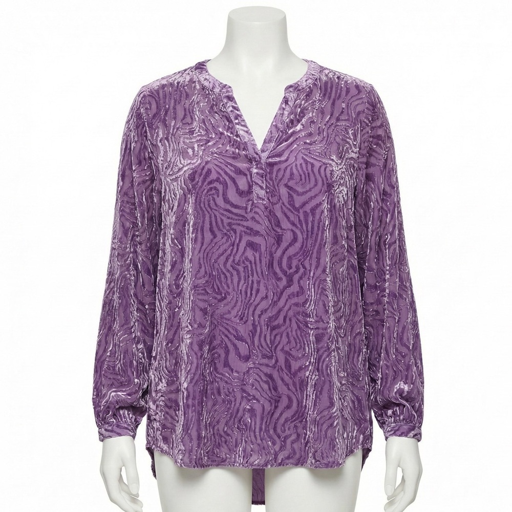 Torrid Purple Velvet Burnout Blouse Split Neck Tunic Top Size 2